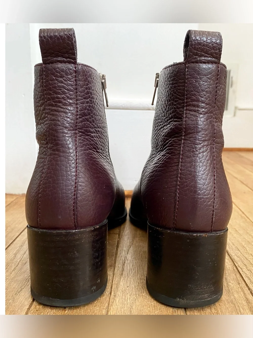 Everlane Made in Italy Burgundy Leather Ankle Boots Pointed Toe Block Heel Sz 11